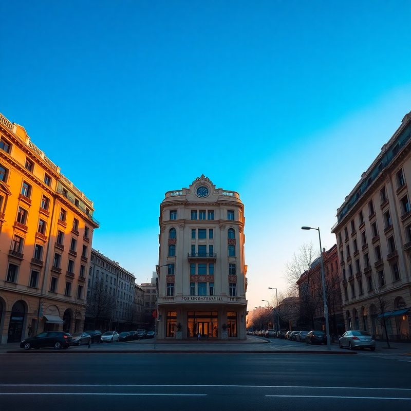 Fațadă elegantă pe un bulevard larg din Constanța, în lumina zorilor
